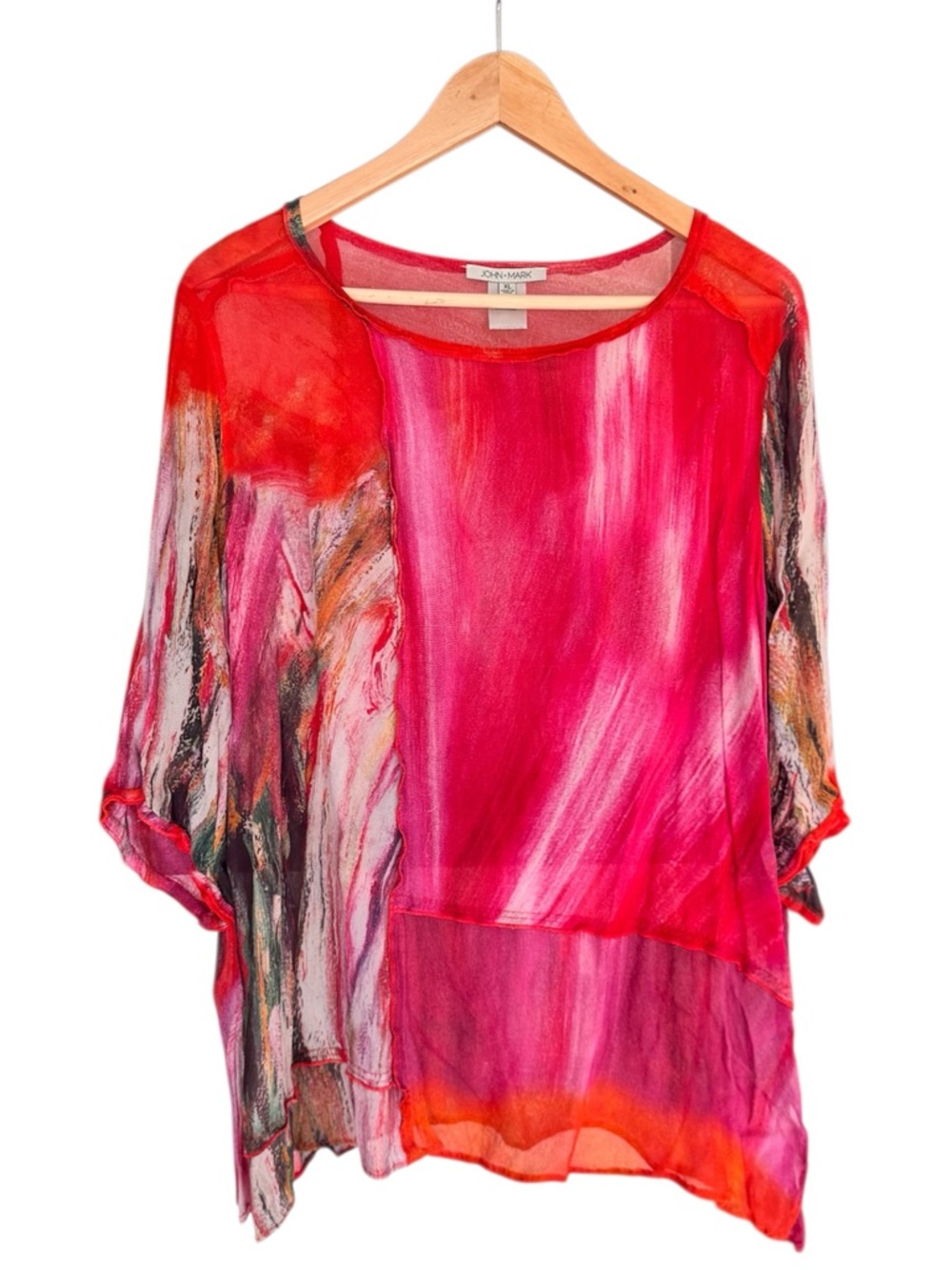 John Mark Sheer Blouse Artsy Abstract Print Viscose Flowy Lightweight Tunic XL